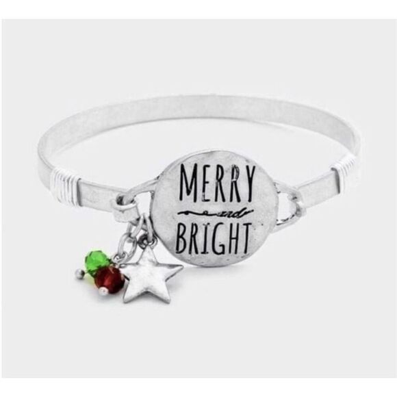 New Womens Boutique Merry & Bright Christmas Holiday Silver Hook Bracelet - Picture 1 of 1